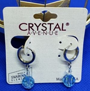 Crystal Avenue Swarovski Blue Silver Earrings NWT